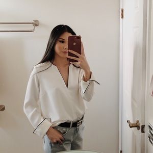 H&M white blouse with Black lining detail